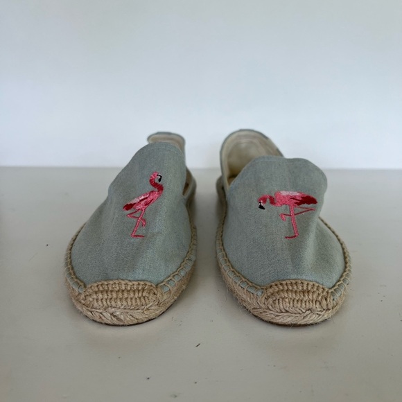 Soludos Flamingos Embroidered Espadrille Smoking Slipper, Light Blue, 9 - Picture 11 of 12